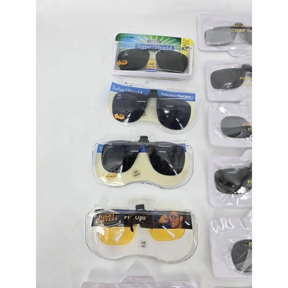12 Lot Of VTG New Clip‎ On Sunglasses - Solar Shield- Polarized - Japan